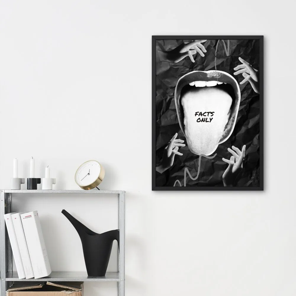 Black And White Facts Only Tongue Poster PRINTABLE ART, Funny Sarcastic Quote, Rock Roll Poster, Cool Artwork, Big Mouth, Black And White Abstract Wall Art